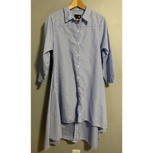 Step In Style Dress Womens Small Blue White Gingham Button Shirt High Low